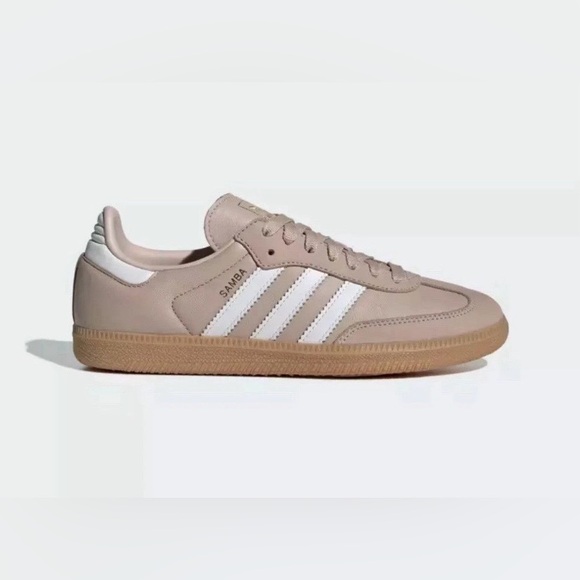🔥NWT🔥 Adidas Samba OG Women’s, Wonder Taupe/Footwear White/Gold Metallic, Sz 8.5 - Picture 3 of 13
